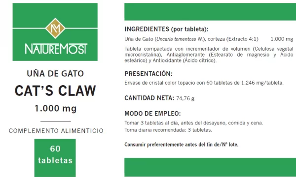 Uña de gato Cat`s Claw  60 Tabletas - Imagen 2