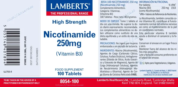 Nicotinamida 250mg  (Vitamina B3 ) 100 tabletas - Imagen 2