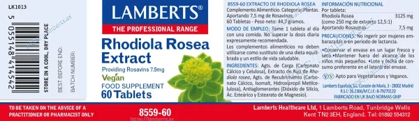 Rhodiola Rosea 3125 mg aportando 7,5 mg de Rosavinas 60 tabletas - Imagen 2