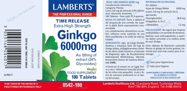 Ginkgo biloba  6000mg 180 tabletas - Imagen 2