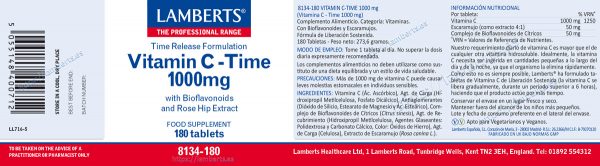 Vitamina C 1000mg +Bioflavonoides Time Release 180 tabletas - Imagen 2